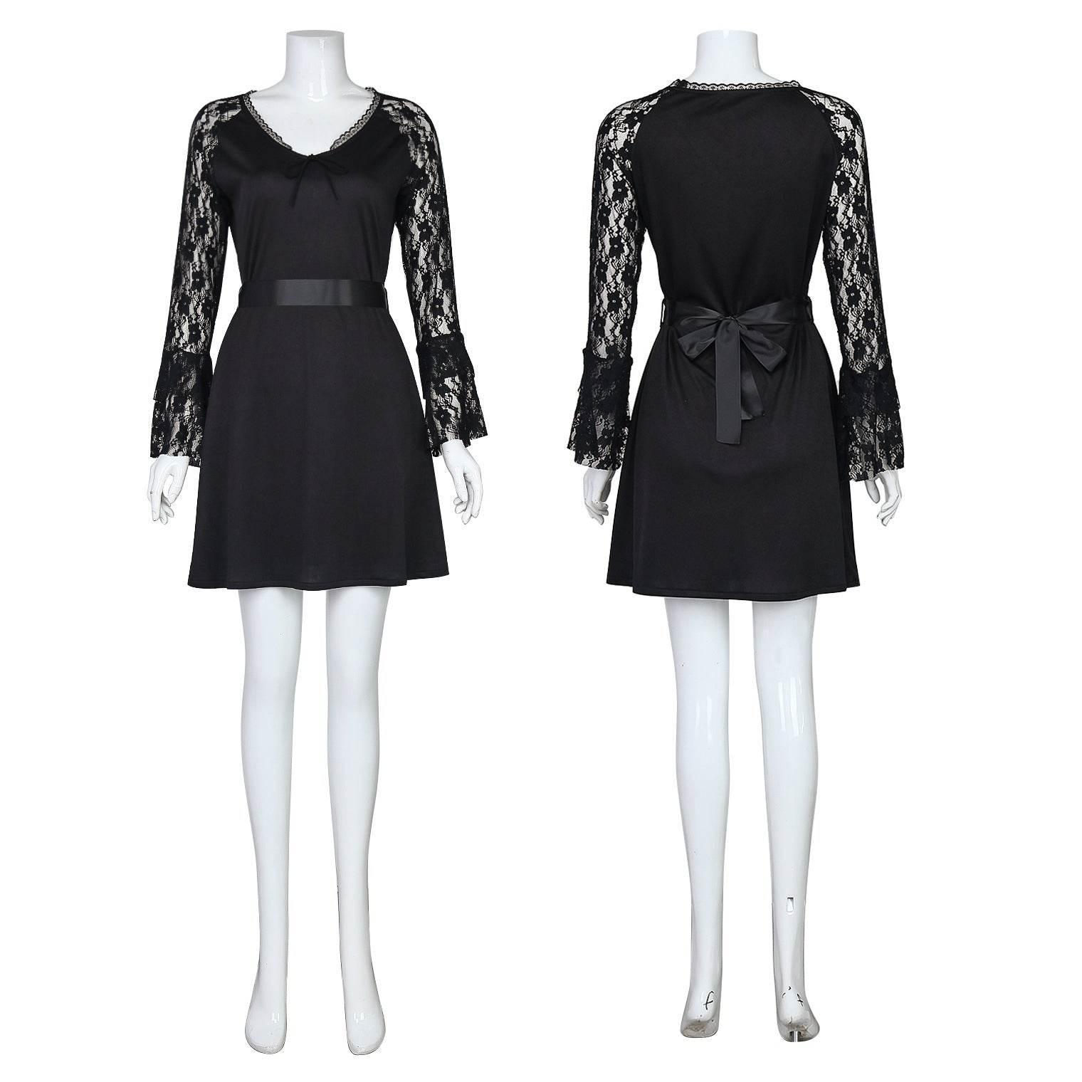 Lisa Frankenstein Misty Cosplay Costume Women Black Lace Long-sleeved Dress Party Carnival - Azufun