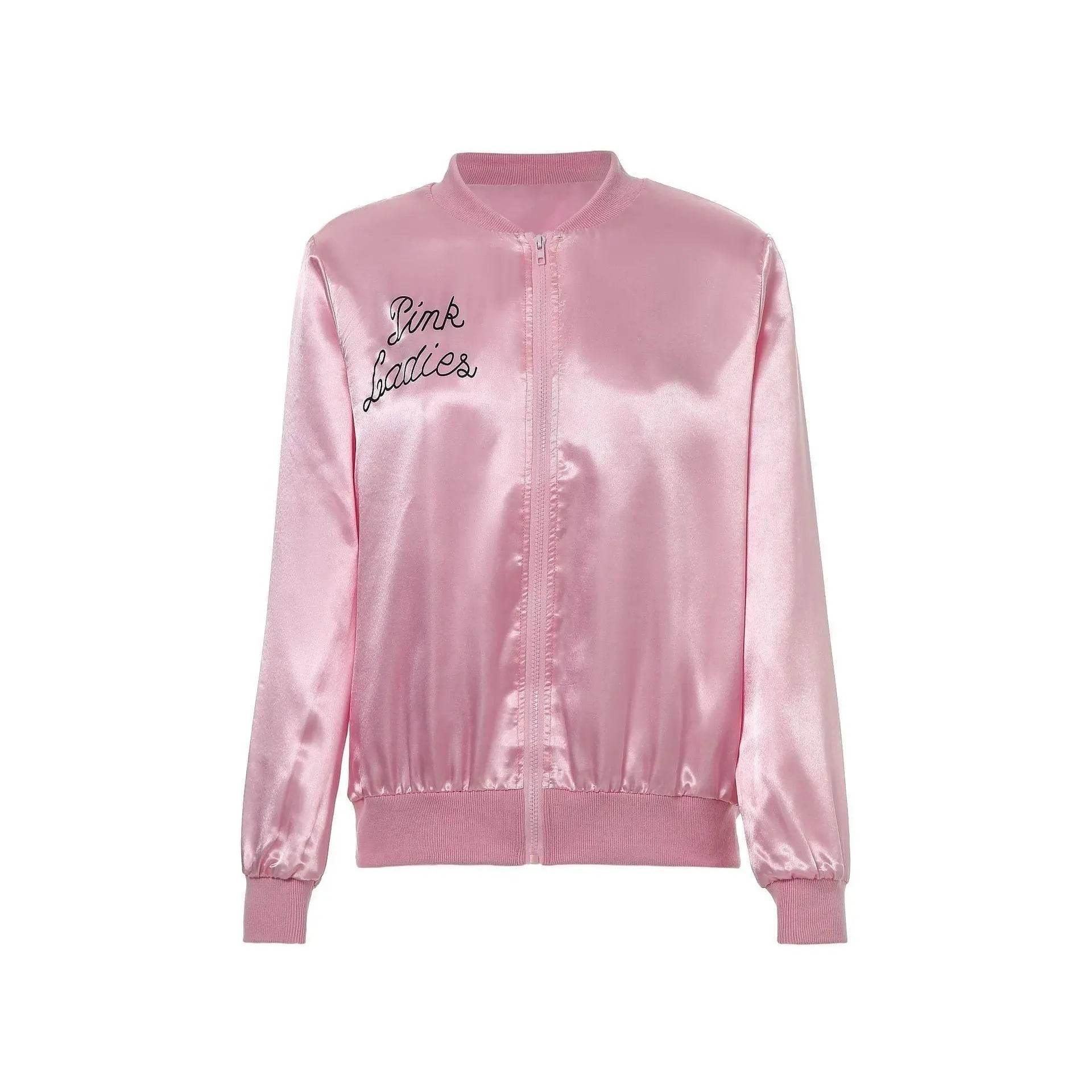 1950s Grease Pink Lady Ladies Satin Jacket Top Fancy Dress Up Costume - Azufun