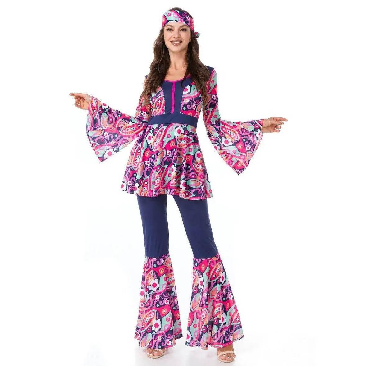 1970s Retro Disco Couple Hippie Hhip Hop Stage Costume Women Men Fancy Dress Halloween - Azufun