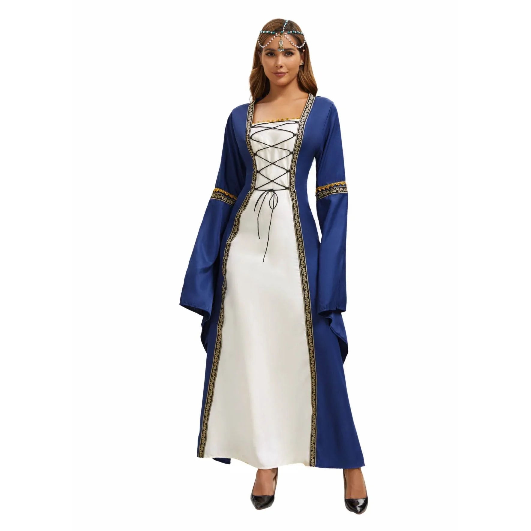 Gothic Retro Medieval Court Women Dresses Robe trumpet Long Sleeve - Azufun
