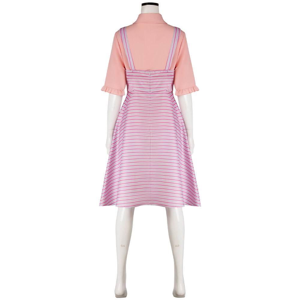 Wicked Glinda Pink Women Stripe Dress Outfit Carnival Cosplay Costume - Azufun