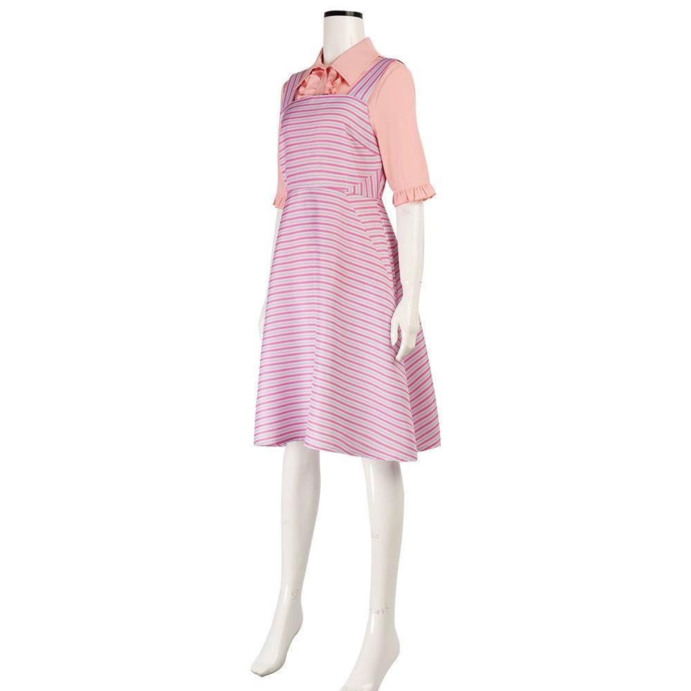 Wicked Glinda Pink Women Stripe Dress Outfit Carnival Cosplay Costume - Azufun