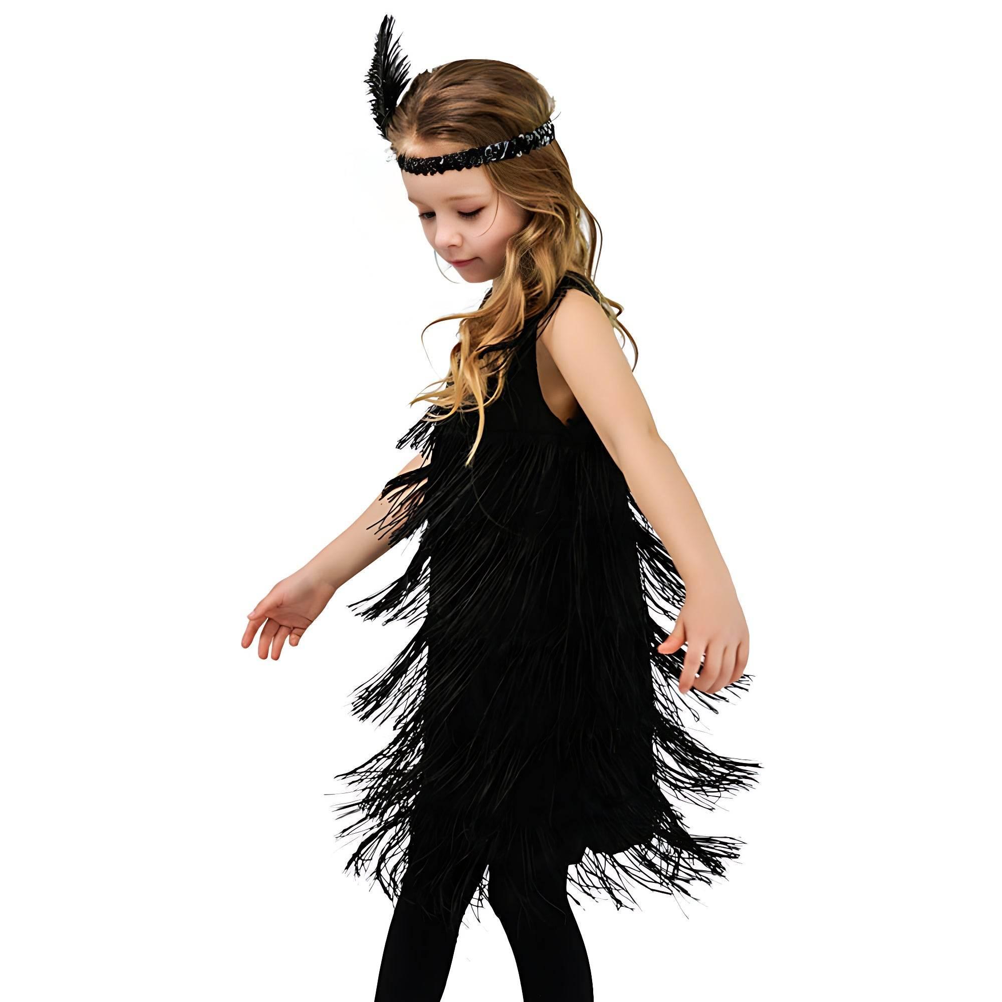 1920s Kids girls Retro Latin dance Party costume tassel Dress - Azufun