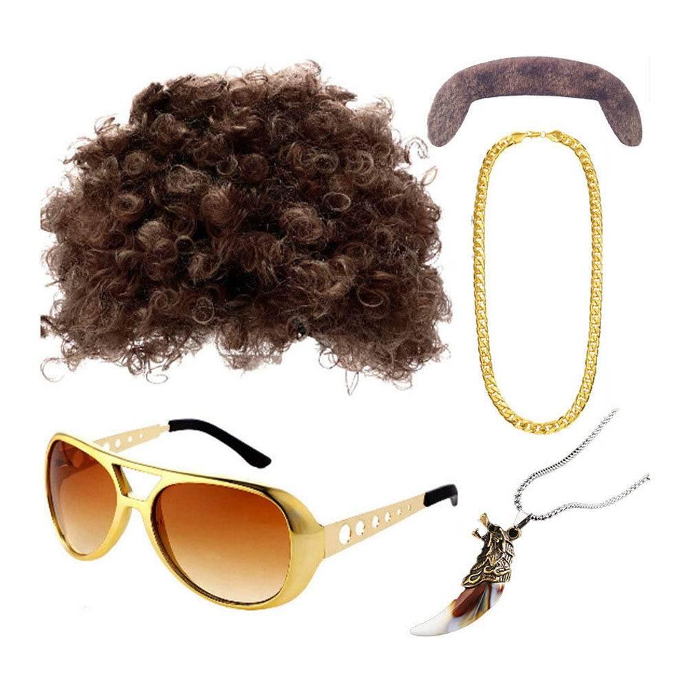 70s party Halloween props role play Elvis style ball wig glasses beard set - Azufun