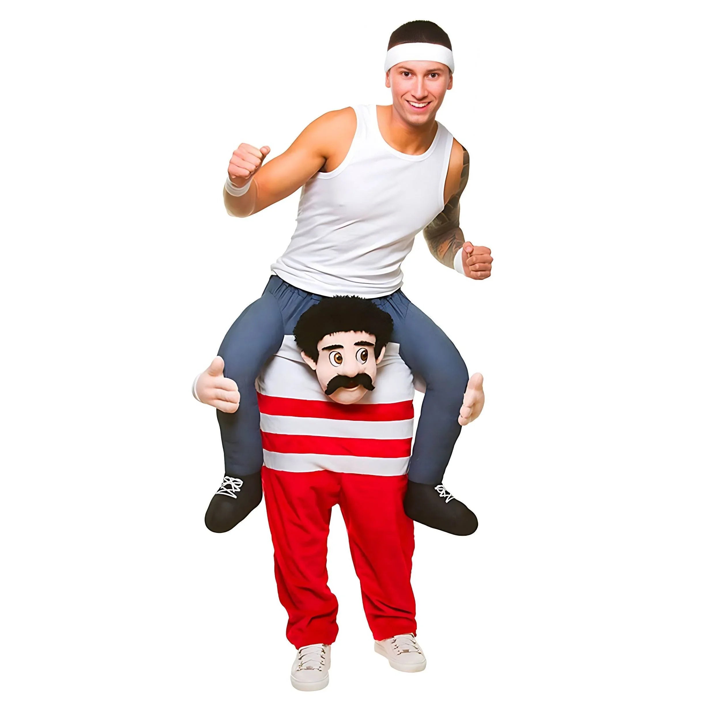 Striped Uncle White Beard Red Checkered Sumo Funny Puppet Costumes - Azufun