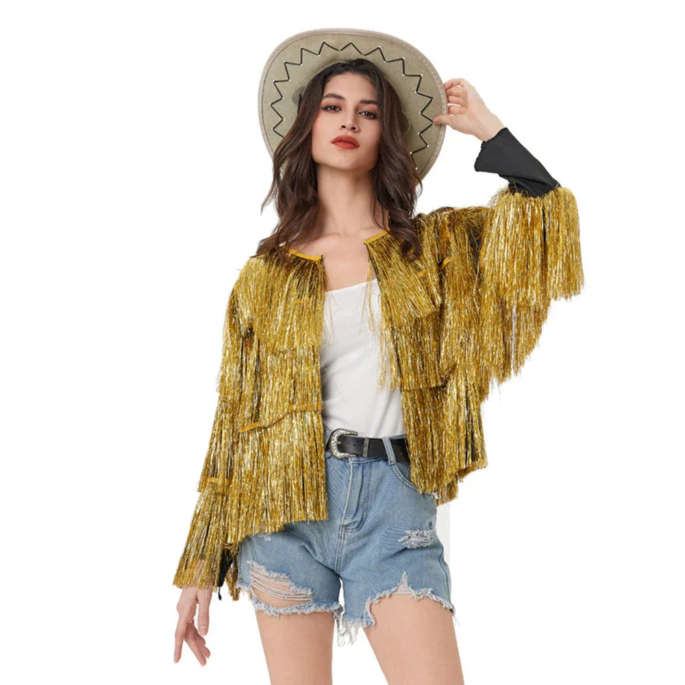 Fever Tassel Tinsel Festival Jacket Halloween Costume for women - Azufun