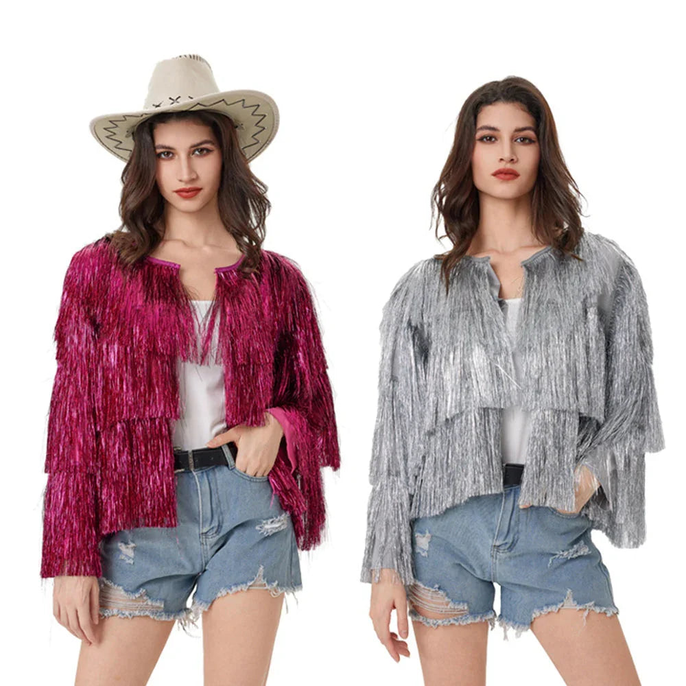 Fever Tassel Tinsel Festival Jacket Halloween Costume for women - Azufun