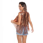 Sleeveless Vest Sequined Vest Western Cowboy Style Cardigan Denim Vest Women - Azufun
