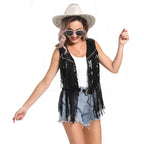 Sleeveless Vest Sequined Vest Western Cowboy Style Cardigan Denim Vest Women - Azufun