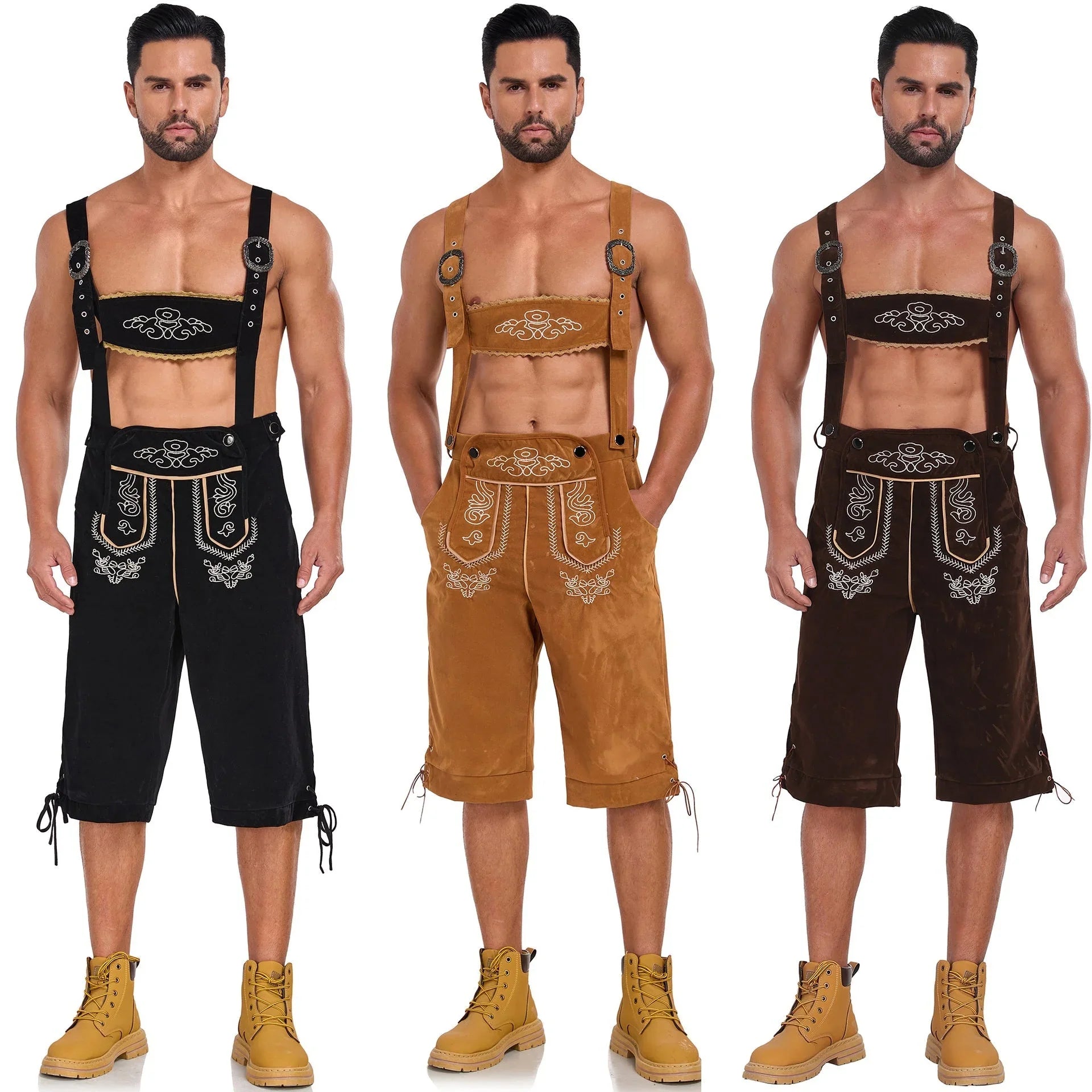 Men's German Bavarian Oktoberfest Costume Velvet Overalls Trousers Halloween - Azufun