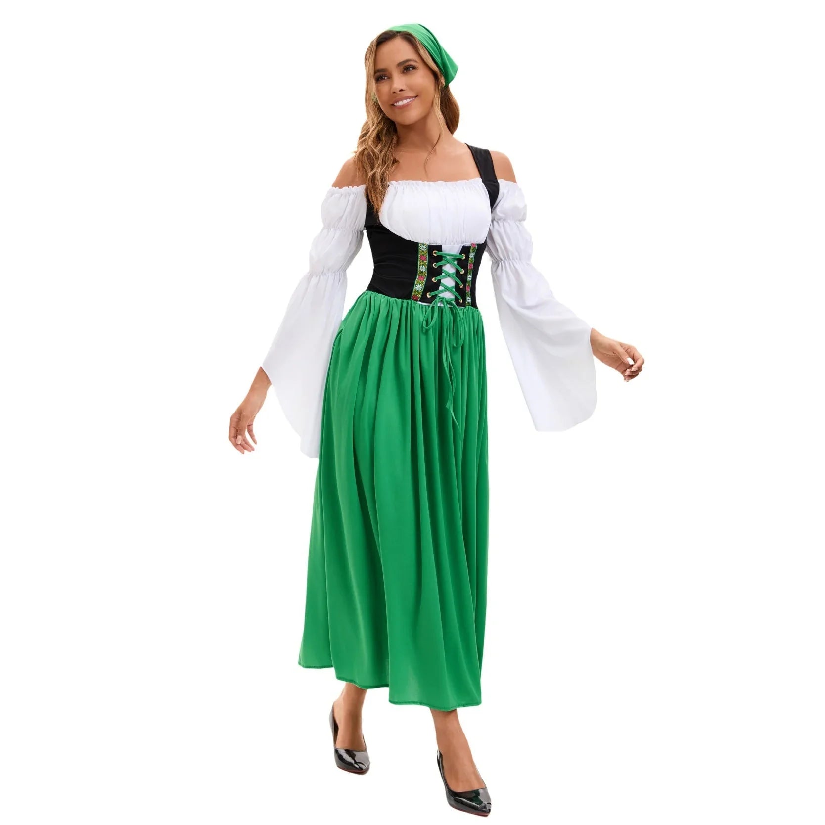 Medieval Farm Maid Oktoberfest Long Dress Costume for Women - Azufun