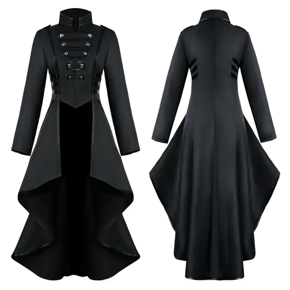 Medieval Costume dress tuxedo women's lapel irregular hem retro long top - Azufun