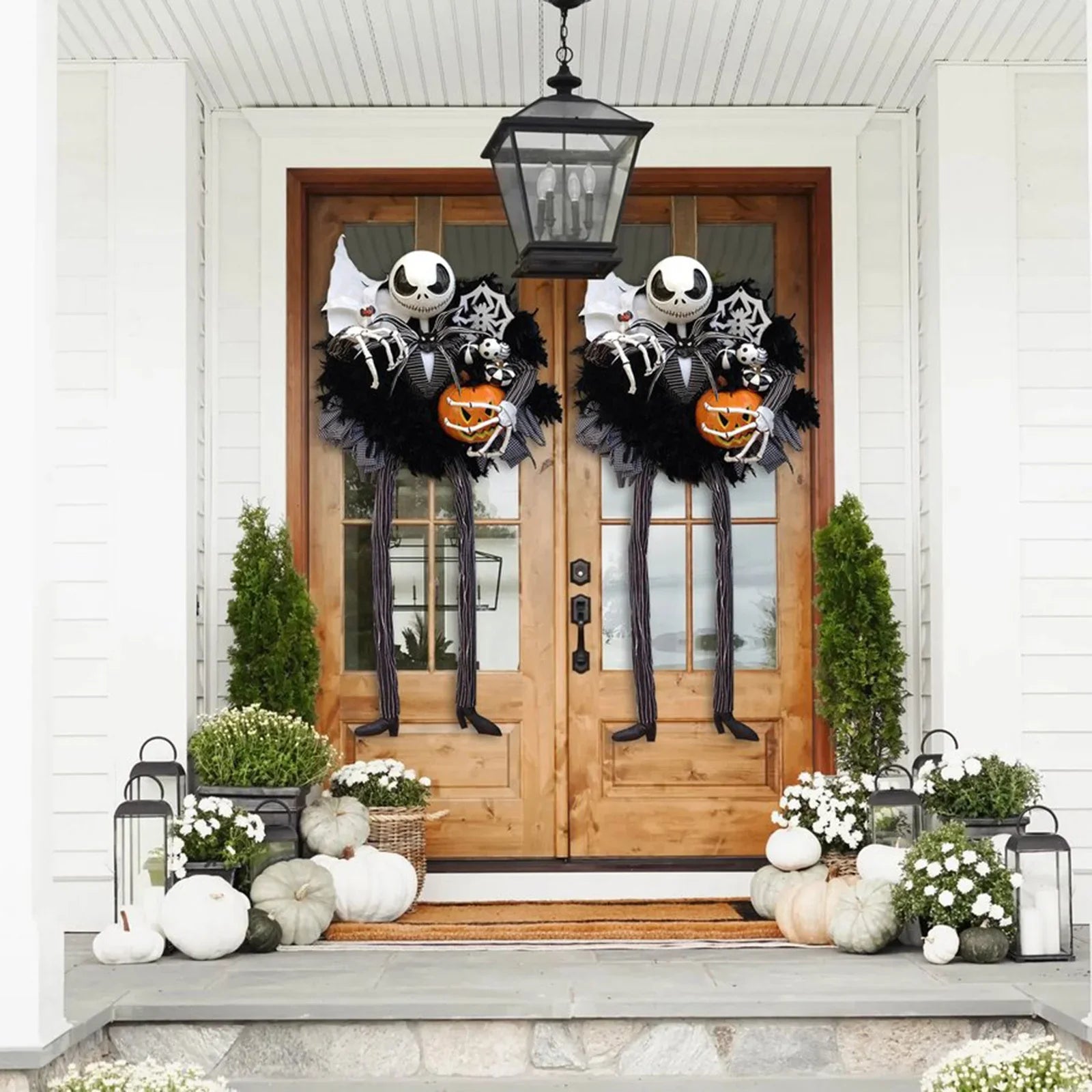 Halloween Hanging Front Door Decor Spooky Pumpkin Wreath
