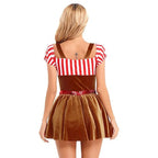 Women Gingerbread Costume Stripes Print Christmas Dance Dress