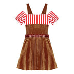 Women Gingerbread Costume Stripes Print Christmas Dance Dress