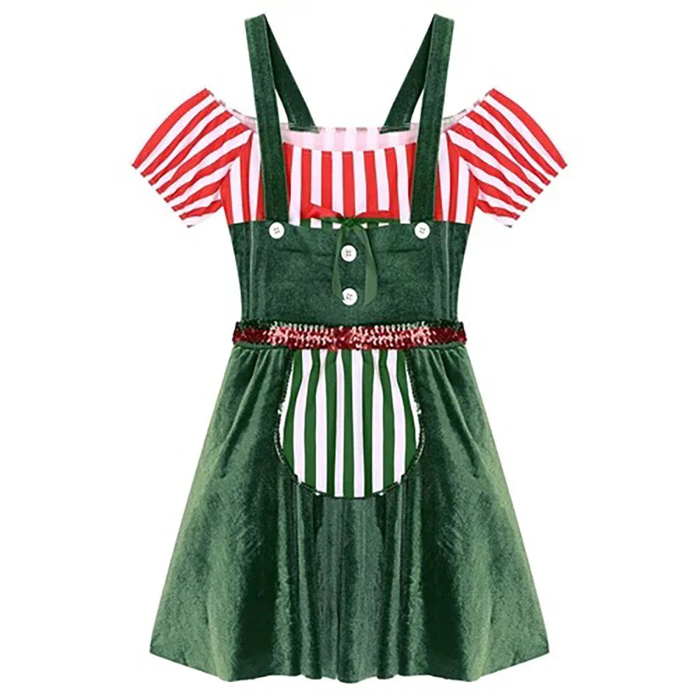 Women Gingerbread Costume Stripes Print Christmas Dance Dress