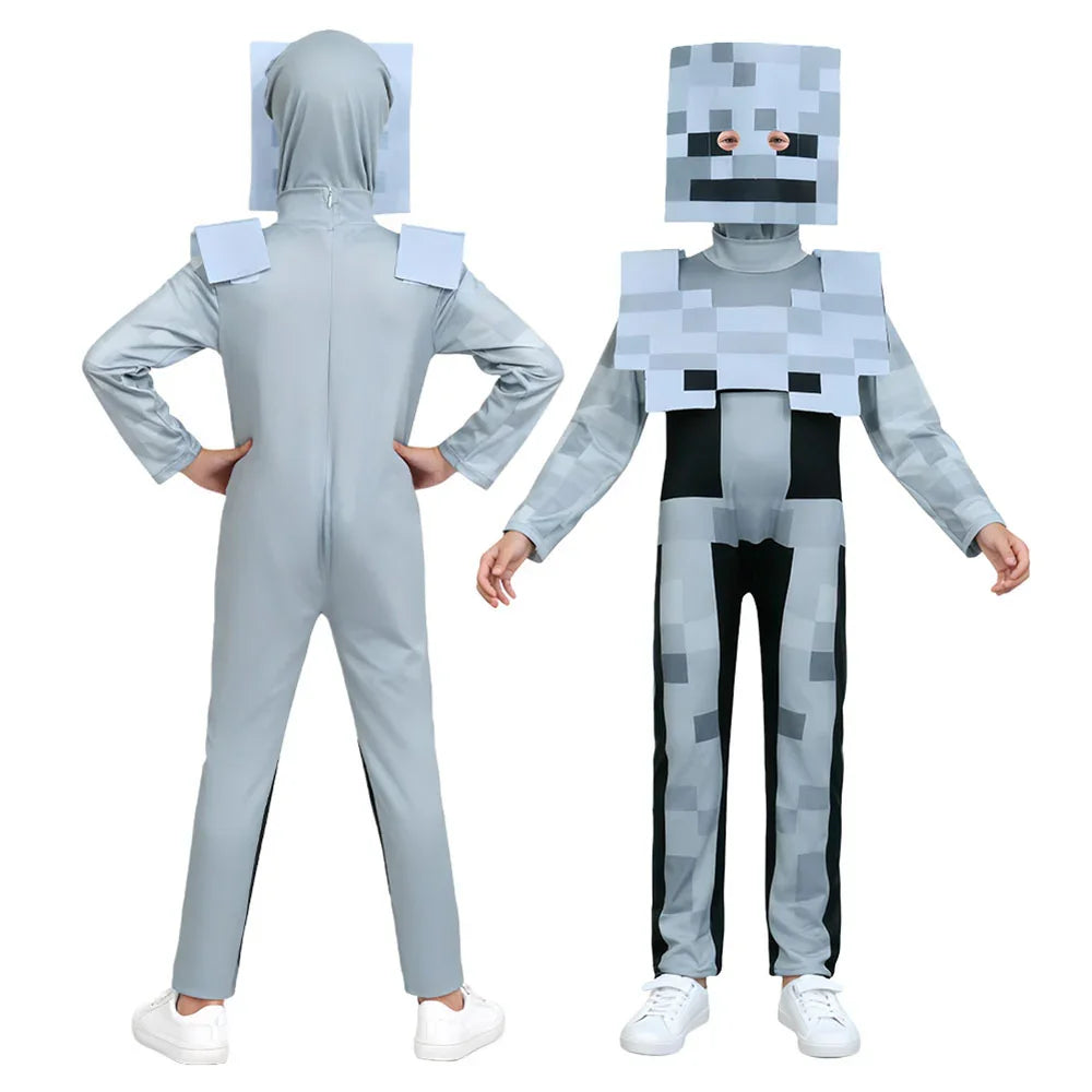 Minecraft Skeleton Jumpsuit Cosplay Costume Carnival Suit