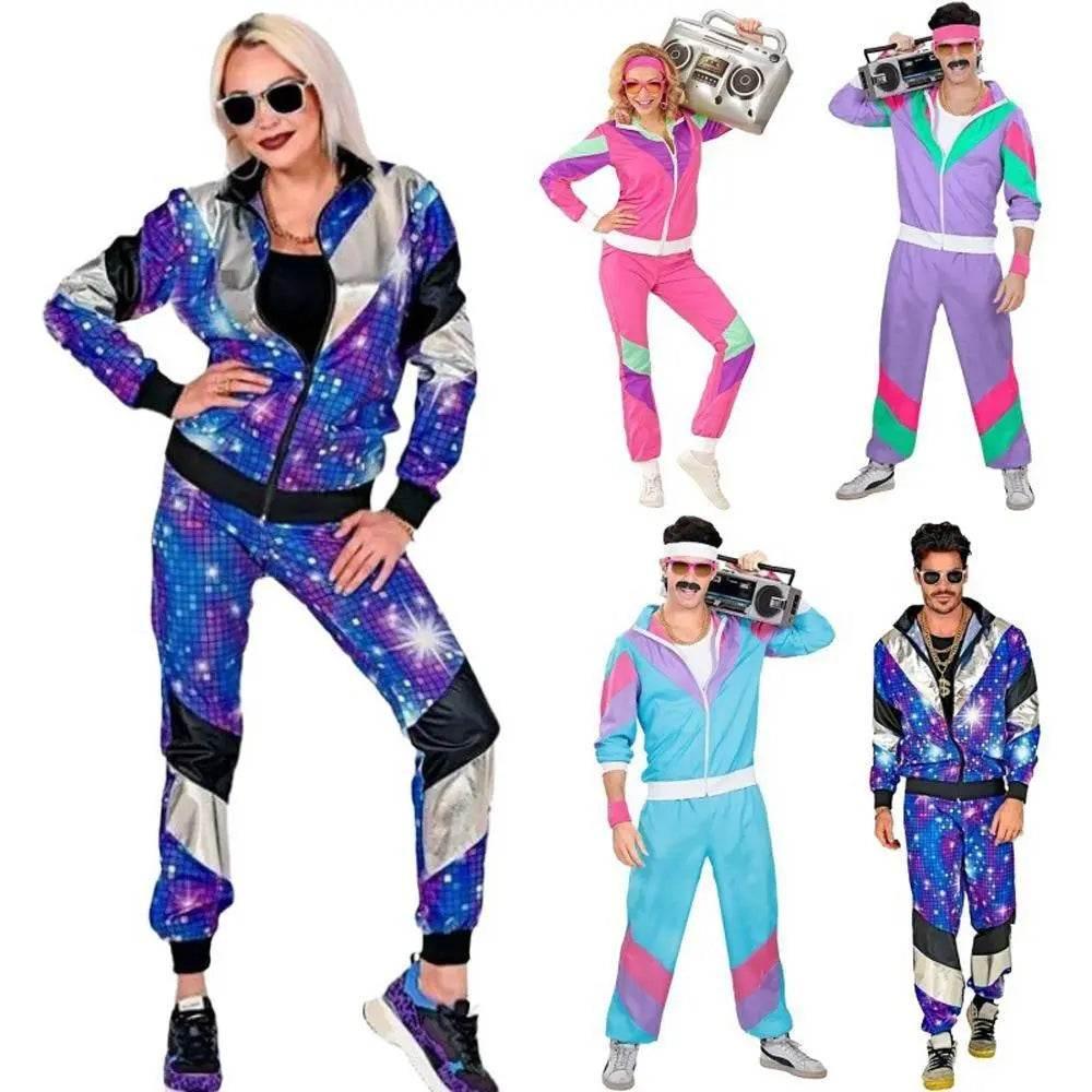 80s Retro Disco Hip Hop Fancy Dress Adult Costume Outfits Carnival Suit - Azufun