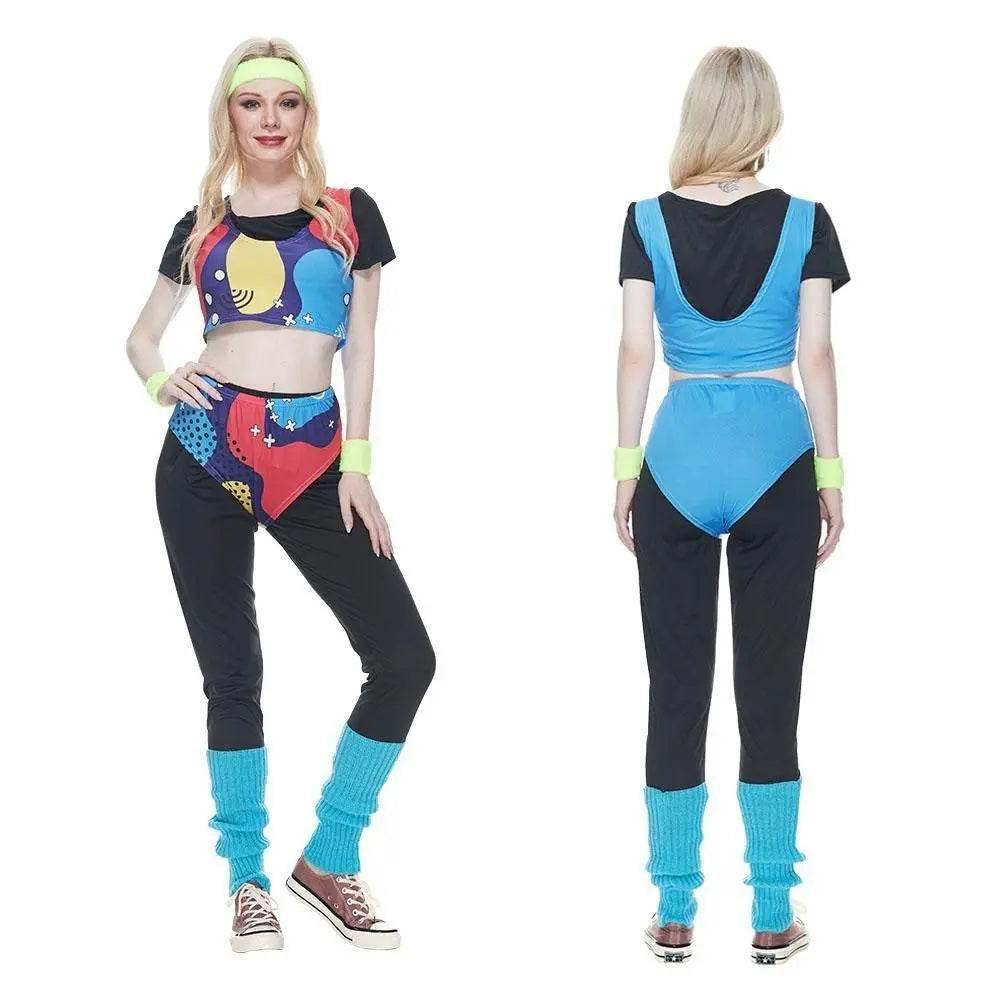 80s Retro Disco Hip Hop Sports Suit Fancy Dress Halloween Costume Dance Outfit - Azufun