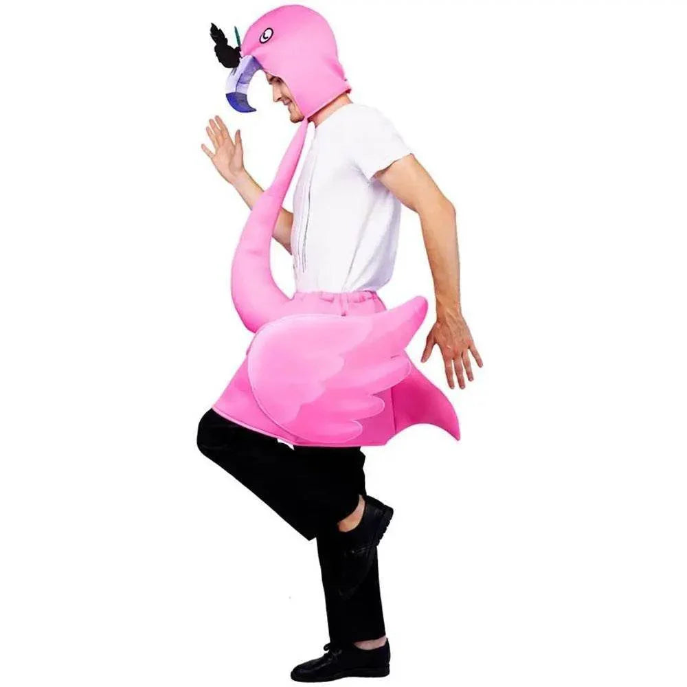 Adult Man Pink Flamingo Funny Jumpsuit Cosplay Stage Performance Costume - Azufun