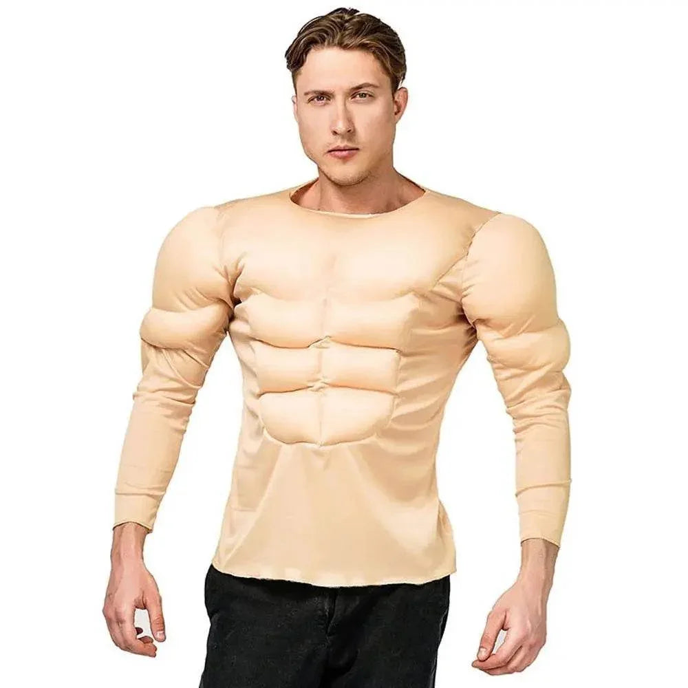Adult Muscle T-Shirt Costume Funny Fake Abs Costume Masquerade Cosplay - Azufun
