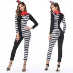 Adult Women Circus Clown Harlequin Jester Halloween Costume Jumpsuit - Azufun