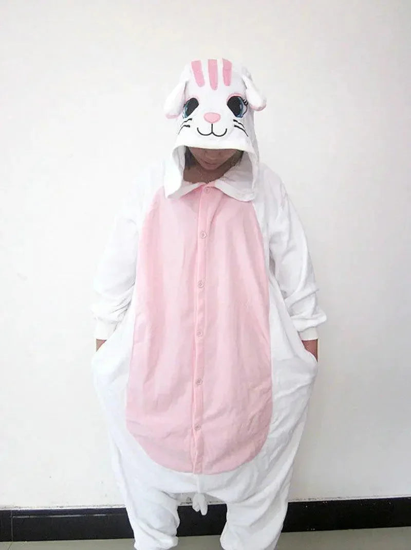 Adult white cat Onesies Hoodie kigurumi costume Pajamas - Pajamasbuy