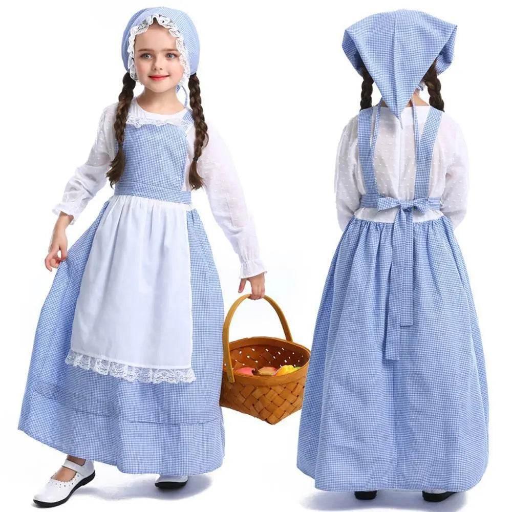 Alice Lolita Maid for kids Blue Farm Florist girl dress kids Maid Cosplay Costume - Azufun