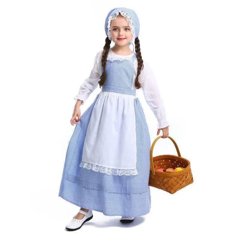 Alice Lolita Maid for kids Blue Farm Florist girl dress kids Maid Cosplay Costume - Azufun