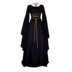 Antique solid color Halloween witch long sleeve dress - Azufun