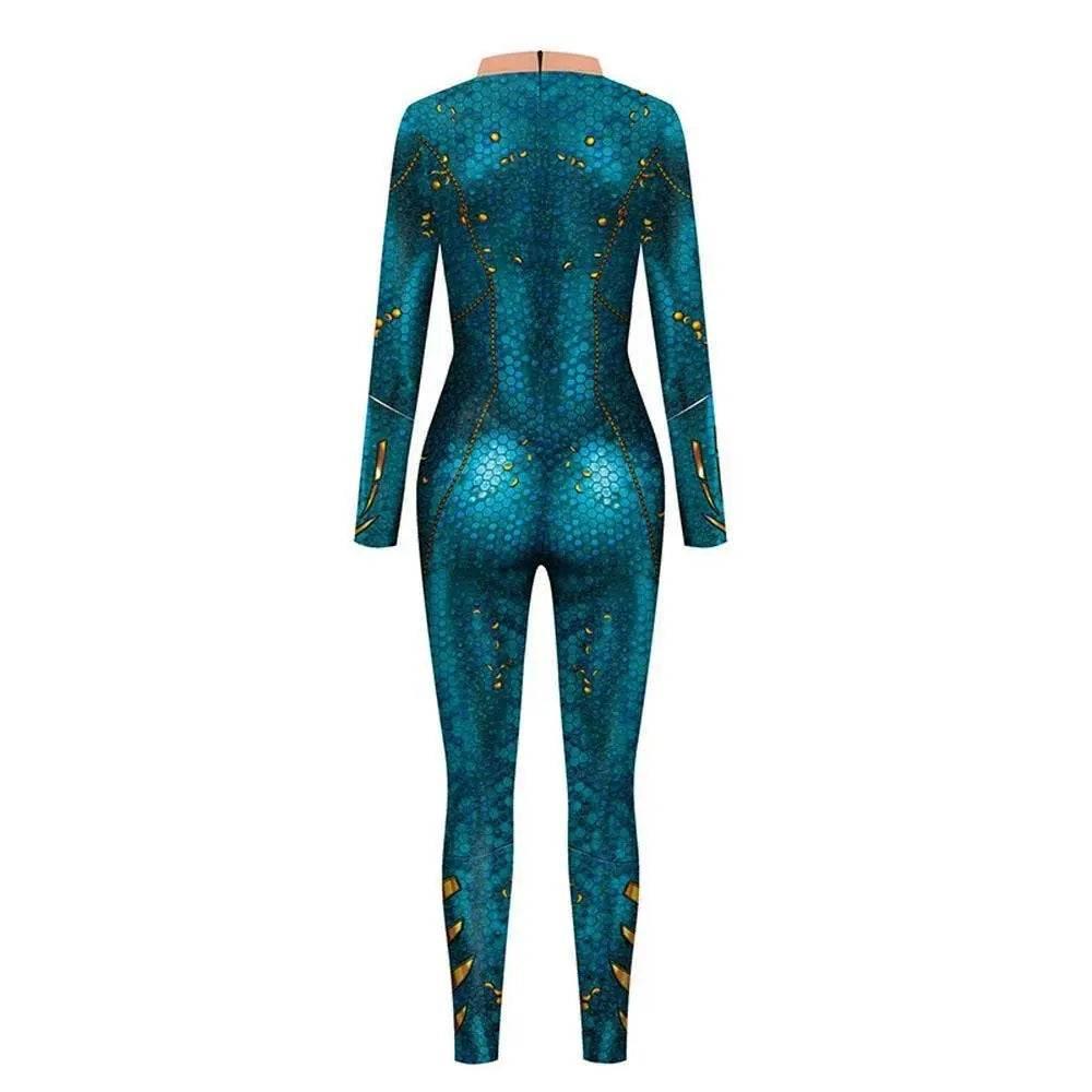 Atlanna Queen Aquaman Cosplay Costume Jumpsuit Halloween Sequined Catsuit Party Zentai - Azufun