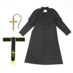 Black Robed Priest Halloween Outfits Carnival Cosplay Costume For Kids - Azufun