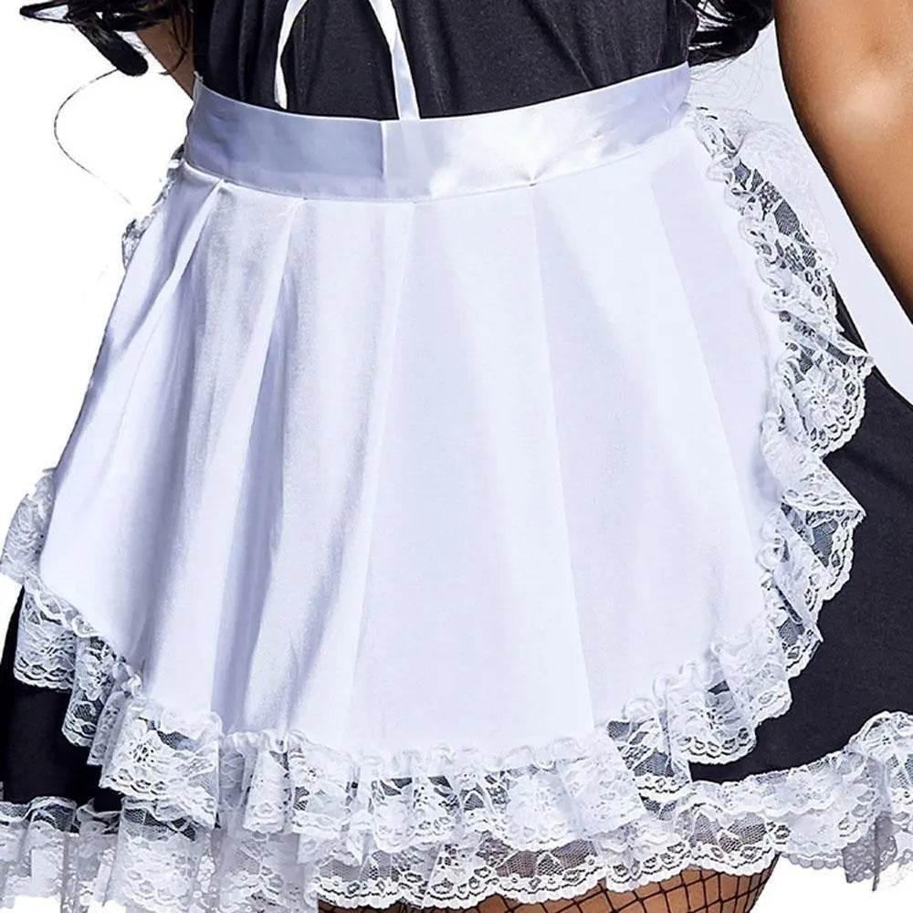 Black and white suspenders Japanese style maid Costume work clothes housekeeper lace short skirt - Azufun