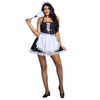 Black and white suspenders Japanese style maid Costume work clothes housekeeper lace short skirt - Azufun