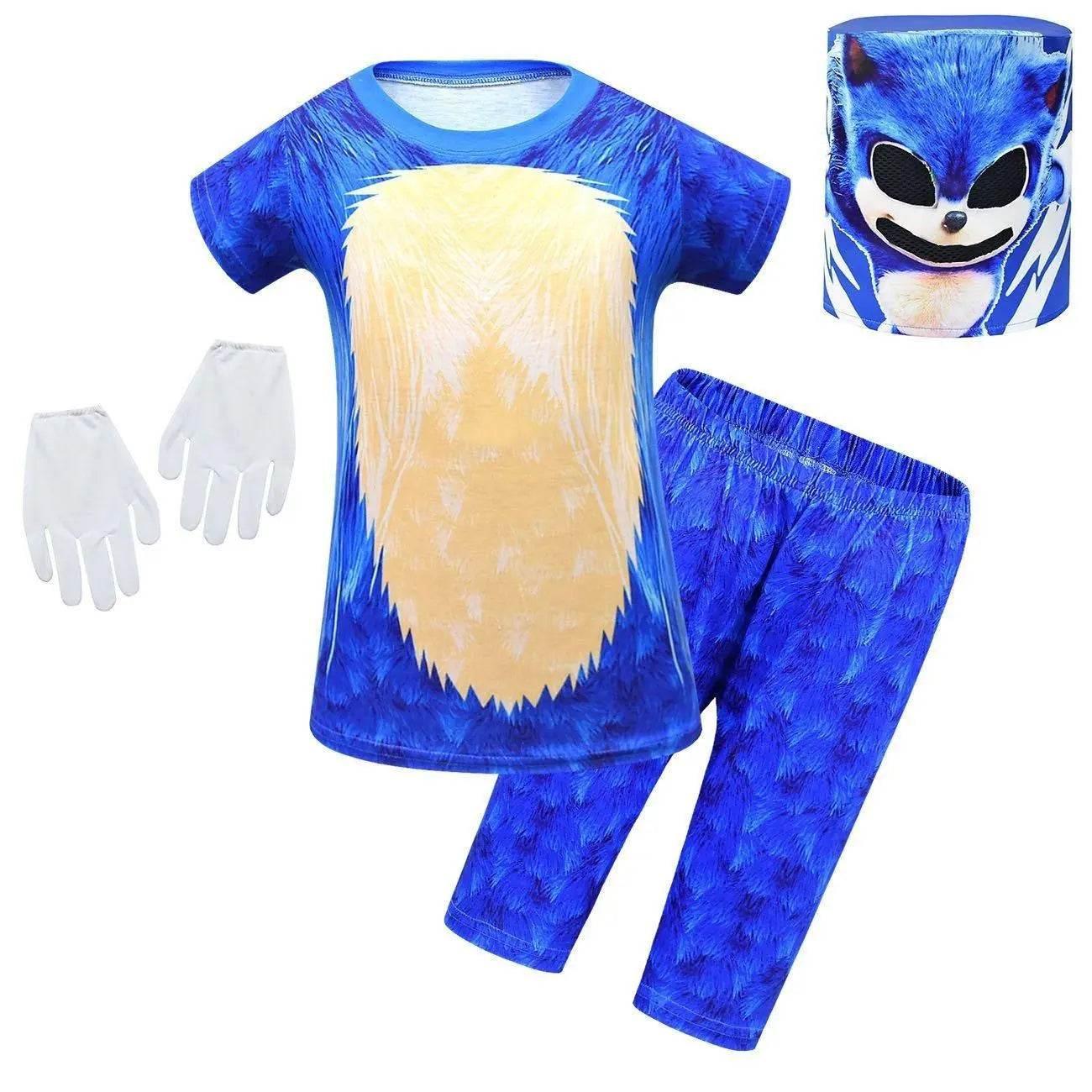 Boys Sonic the Hedgehog Print Costume Short sleeve Pants Suit - Azufun