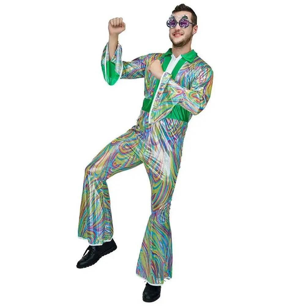 Disco Men Adult 70s Flare Sleeve Funny Halloween Costume Fancy Dress - Azufun