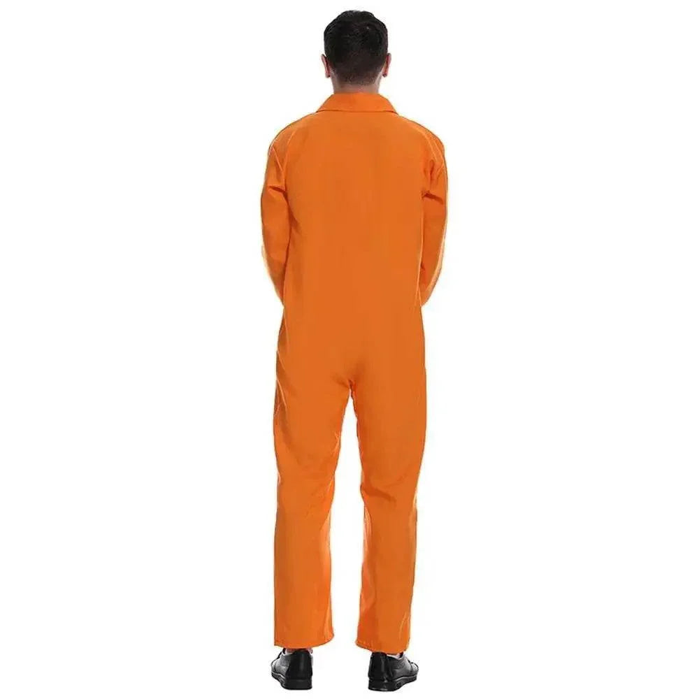 Escaped Prisoner Costume Cosplay Party Jumpsuit Uniform Suit Halloween For Men Women - Azufun