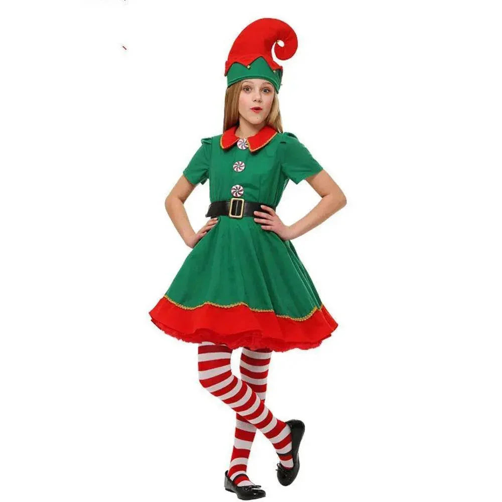 Family Matching Costume Christmas Suit Green Elf Santa Claus Outfits - Azufun