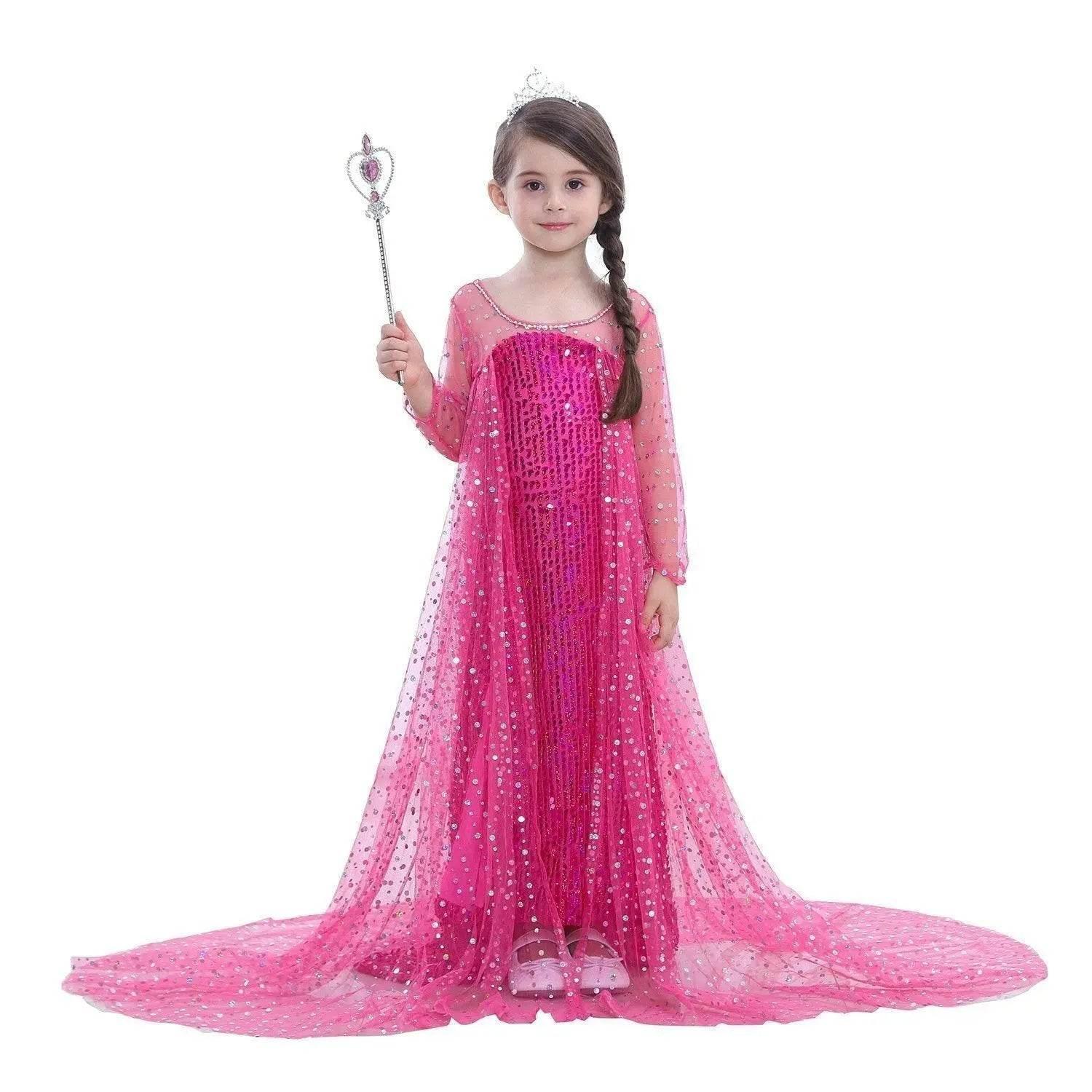 Frozen Elsa Costume Long Sleeve Girl Party Princess Dress - Azufun