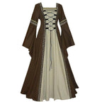 Gothic retro women's Medieval Court Costume Robe large size trumpet sleeve long dress - Azufun