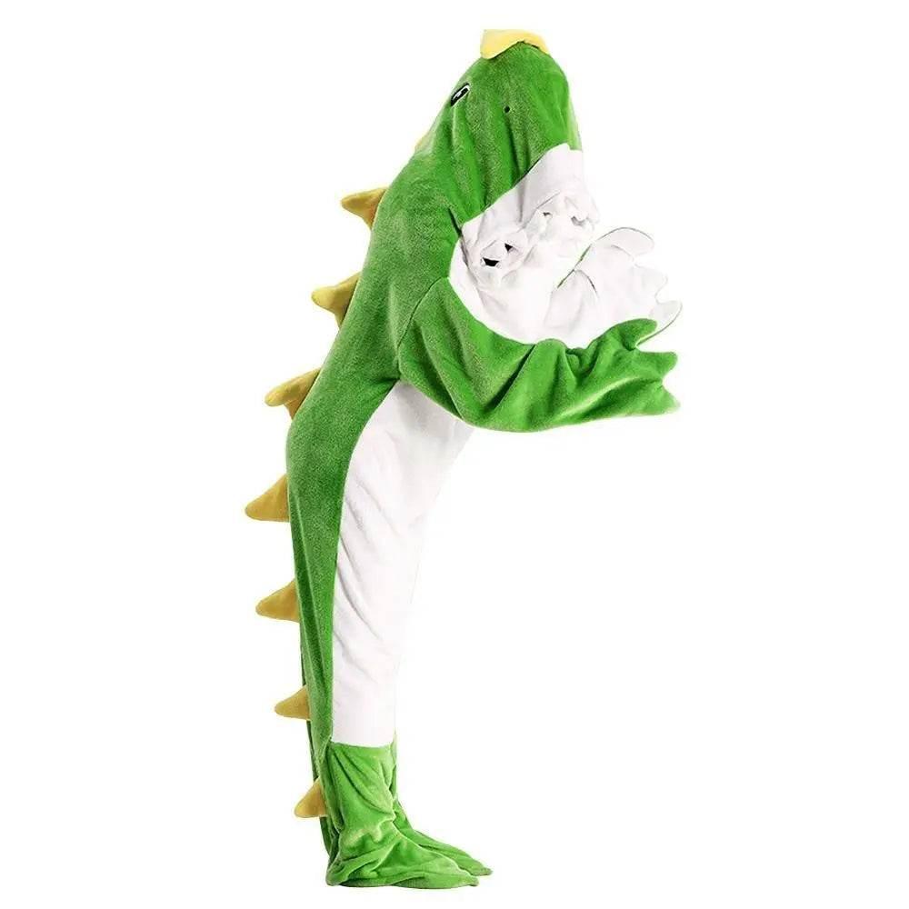 Green Dinosaur Animal Sleeping Bag Loose Onesies Pajamas Adult Super Soft Fleece Hoodie - Azufun