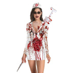 Halloween Nurse Blood Dress Cosplay Costume For Women - Azufun