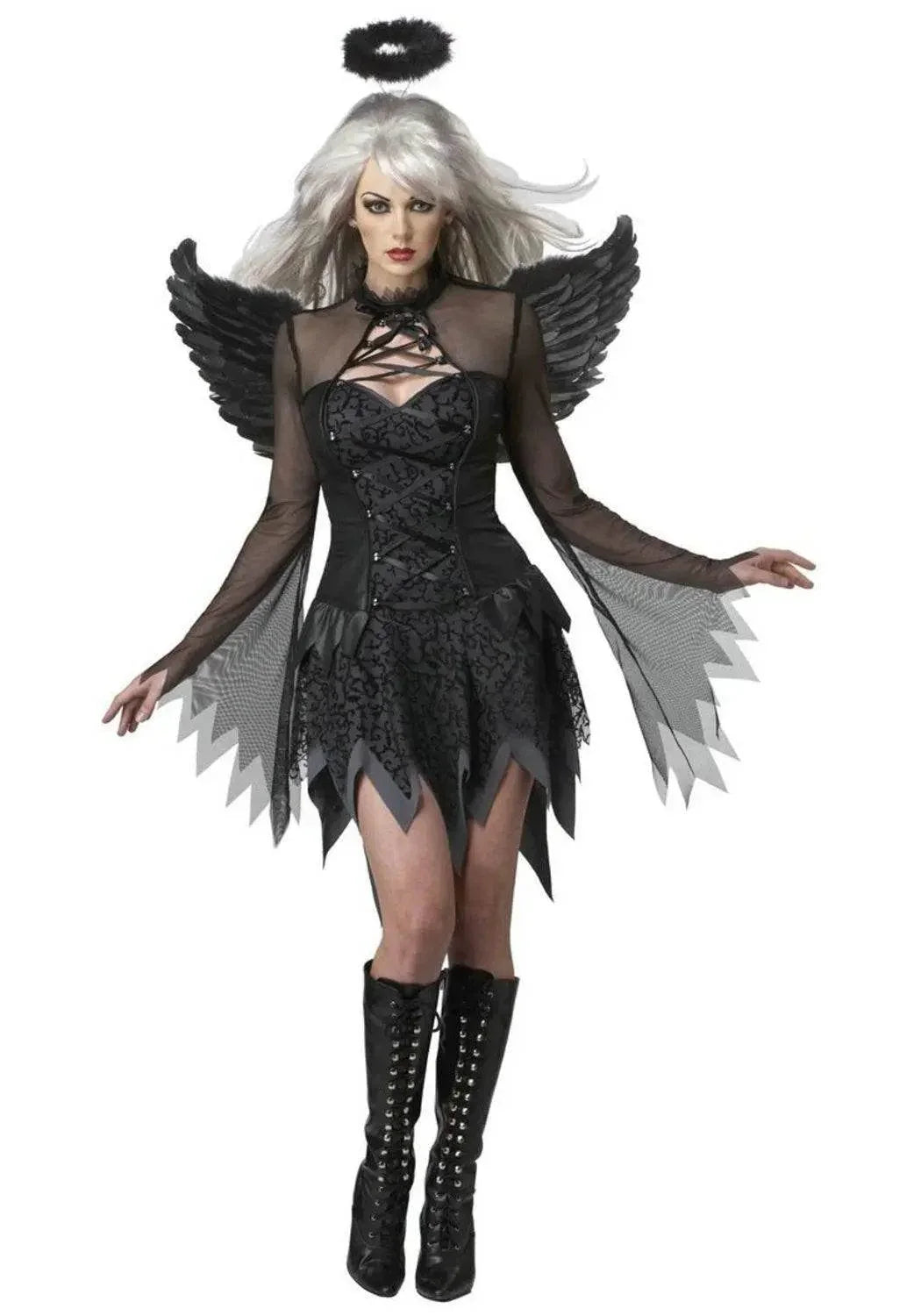 Halloween Party Masquerade Black White Angel Outfits Cosplay Costume - Azufun