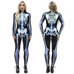 Halloween Skeleton Cosplay Costume Bodycon Jumpsuit for Women - Azufun