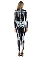 Halloween White Skeleton Elastic Bodycon Jumpsuit Cosplay Costume - Azufun