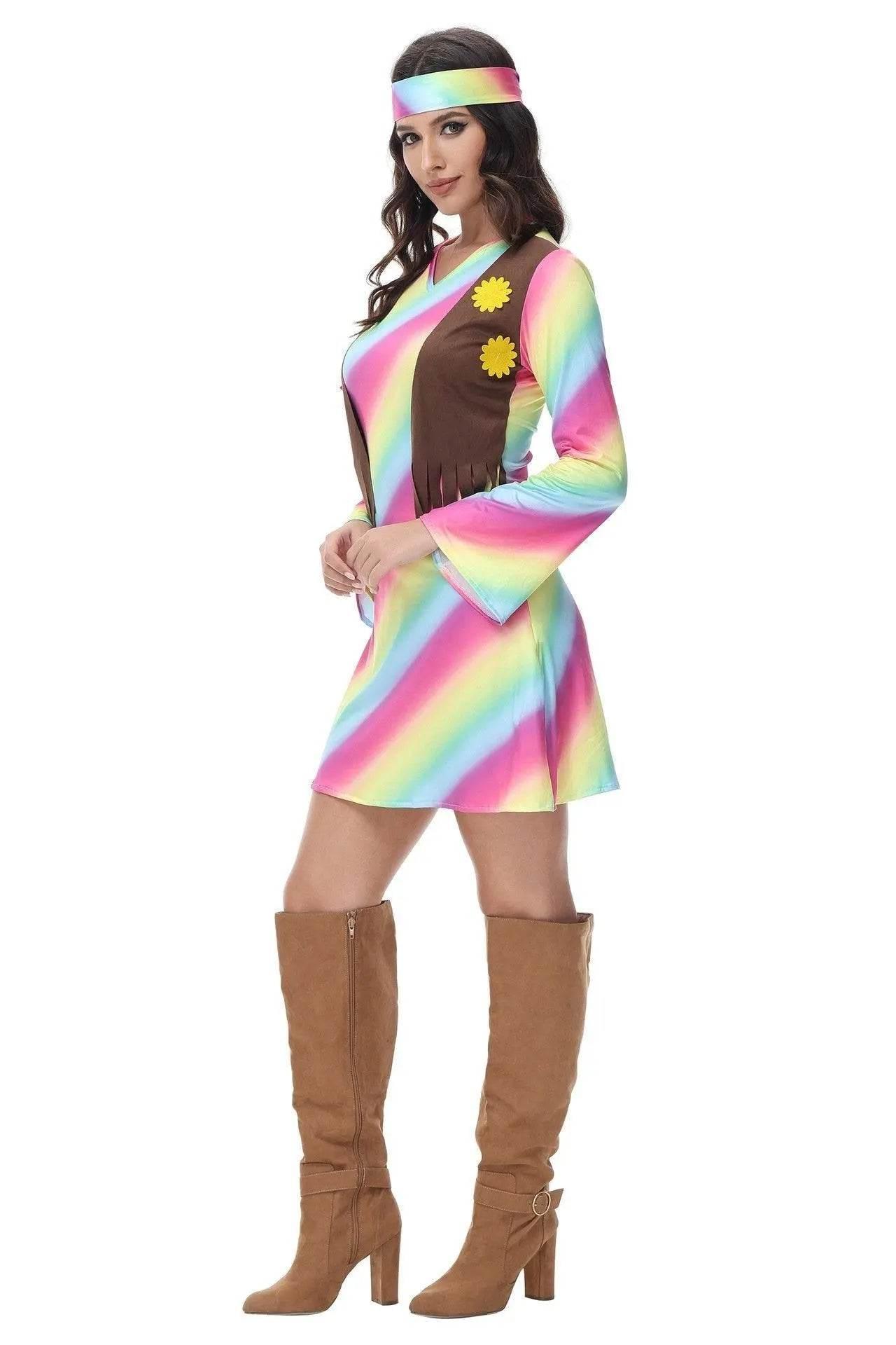 Halloween cosplay Adult retro 70s disco Hippie Fancy Dress Costume - Azufun