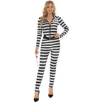 Halloween woman black and white striped prisoner costume - Azufun