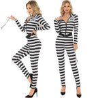Halloween woman black and white striped prisoner costume - Azufun