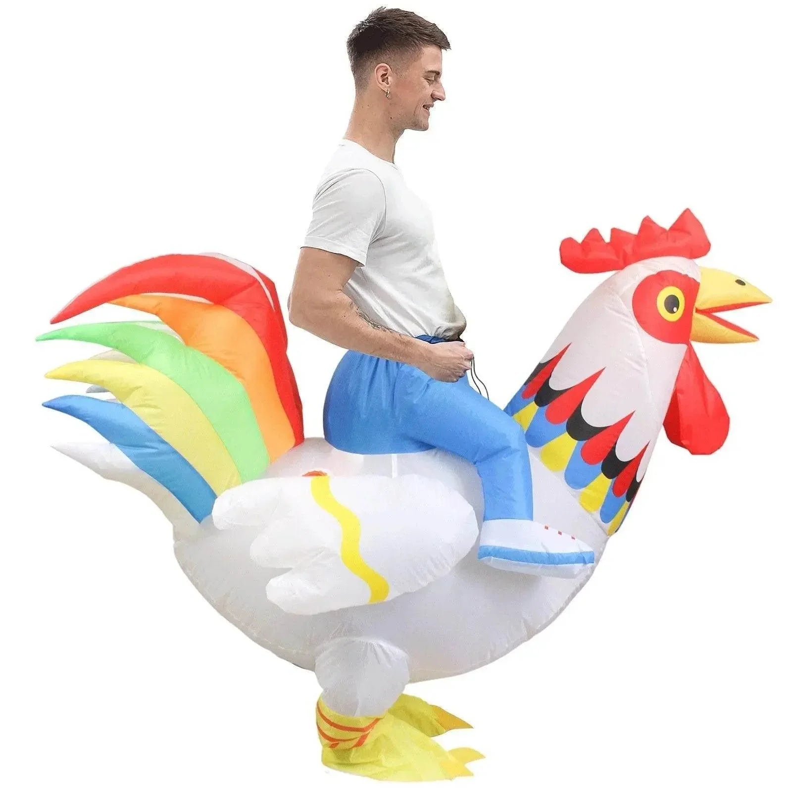 Hilarious Inflatable Red and White Rooster Costume Adult Halloween Party Mascot Outfit - Azufun