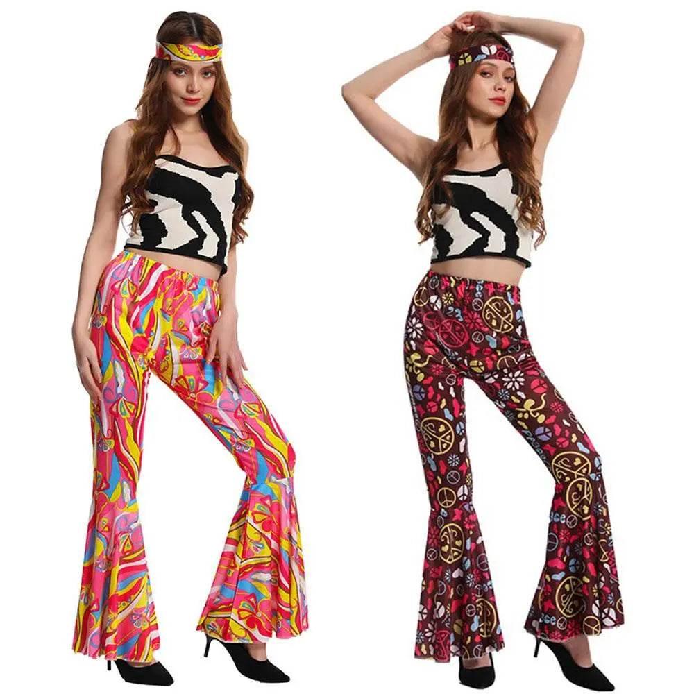 Hip Hop Rock Hippie 70s Costumes Cosplay Bell Bottoms - Azufun